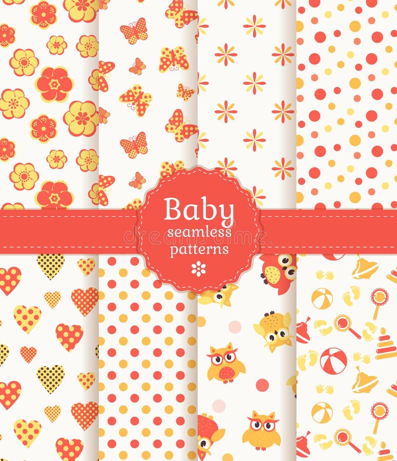 Collection of baby seamless patterns in pastel colors. Vector illustration. Collection of baby seamless patterns in pastel colors. Vector illustration.