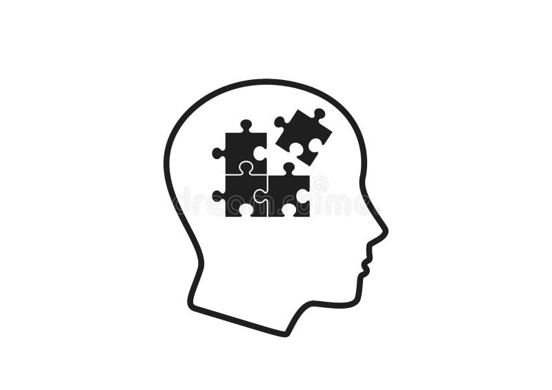 Testina con icona rompicapo. simbolo creativo della mente e dell'intelligenza illustrazione di stock