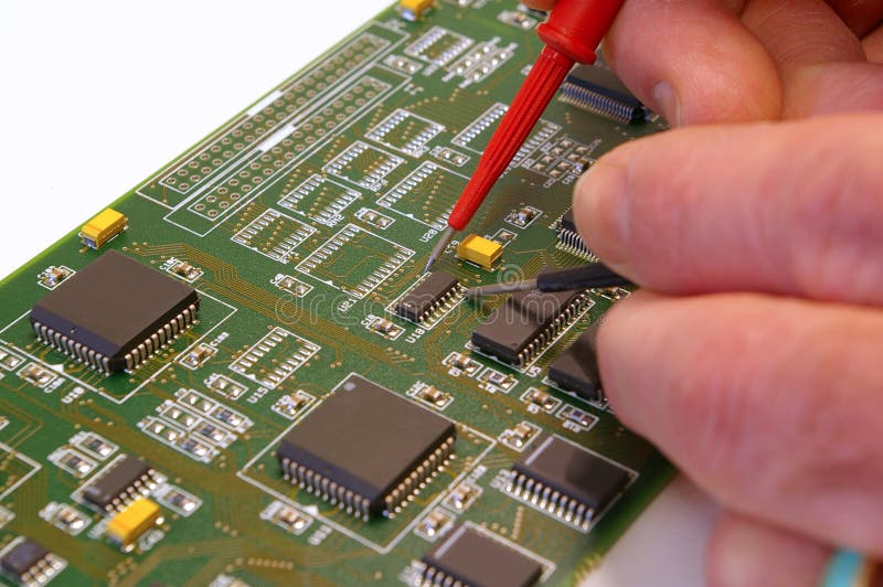 Testing Electronic Circuit Board With Test Probes Stock Image Image