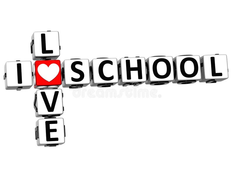 3D I Love School Crossword Block text on white background. 3D I Love School Crossword Block text on white background