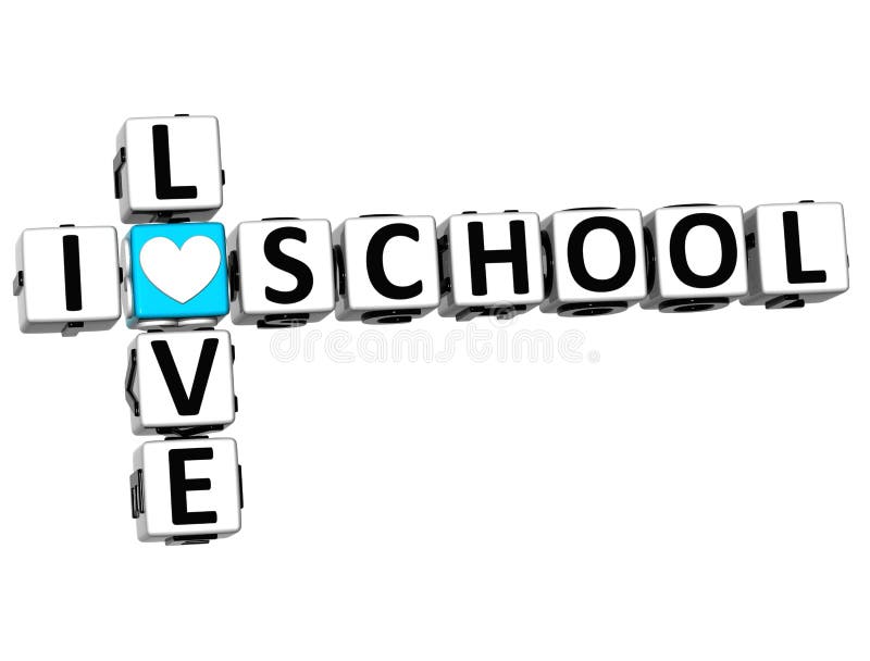 3D I Love School Crossword Block text on white background. 3D I Love School Crossword Block text on white background