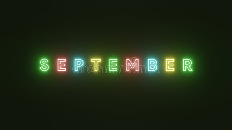 Testo di settembre neon light colorato su sfondo nero rendering illustrazione 3d. simbolo neon per settembre illustrazione vettoriale