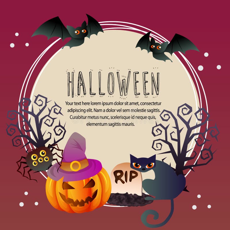 Testo rotondo del pipistrello del ragno del withpumpkin della carta di Halloween illustrazione vettoriale Testo rotondo del pipistrello del ragno del withpumpkin della carta di Halloween illustrazione vettoriale
