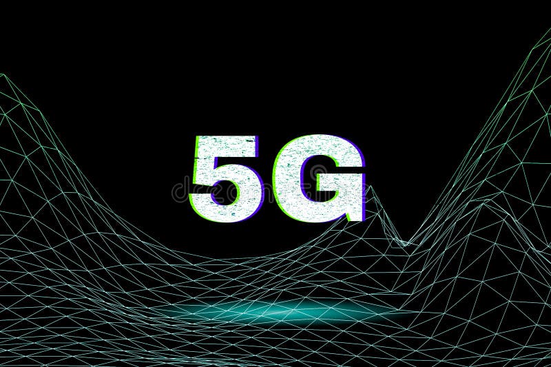 Testo tipografia con griglia a onde d'onda d'onda futuristica a 5g illustrazione di stock