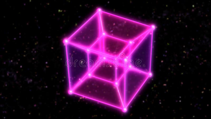 4 Testseract hipercusional girando en el espacio exterior y en las estrellas - Textura de fondo abstracta stock de ilustración