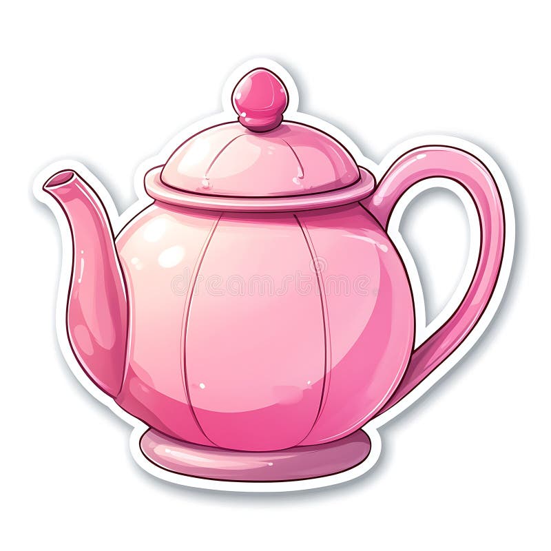 Tetera de rubefacción lindo en el diseño de pegatinas de estilo anime stock de ilustración