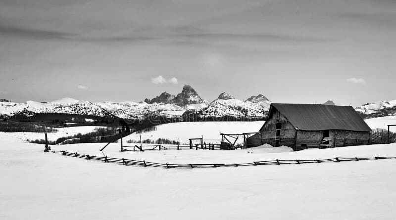 Tetons And Barn Winter Snow Stock Image Image Of Idaho