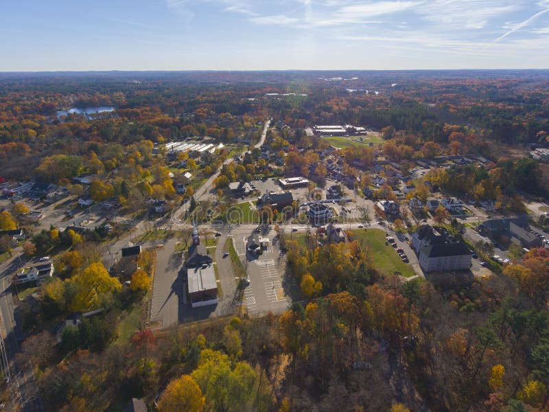 Tewksbury Town Center Aerial View, MA, USA Stock Photo - Image of clock ...