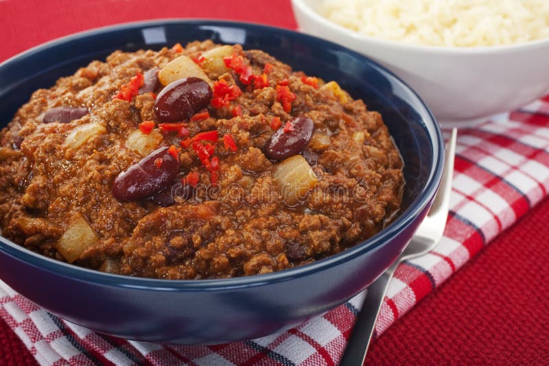 Tex Mex Chilli with Beans and White Rice Stock Image Image of beans