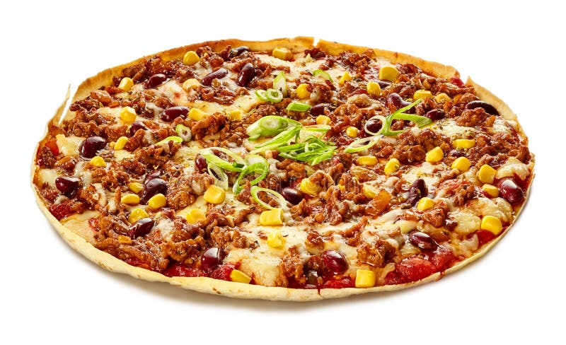 Tex-Mex tortilla pizza with kidney beans and corn