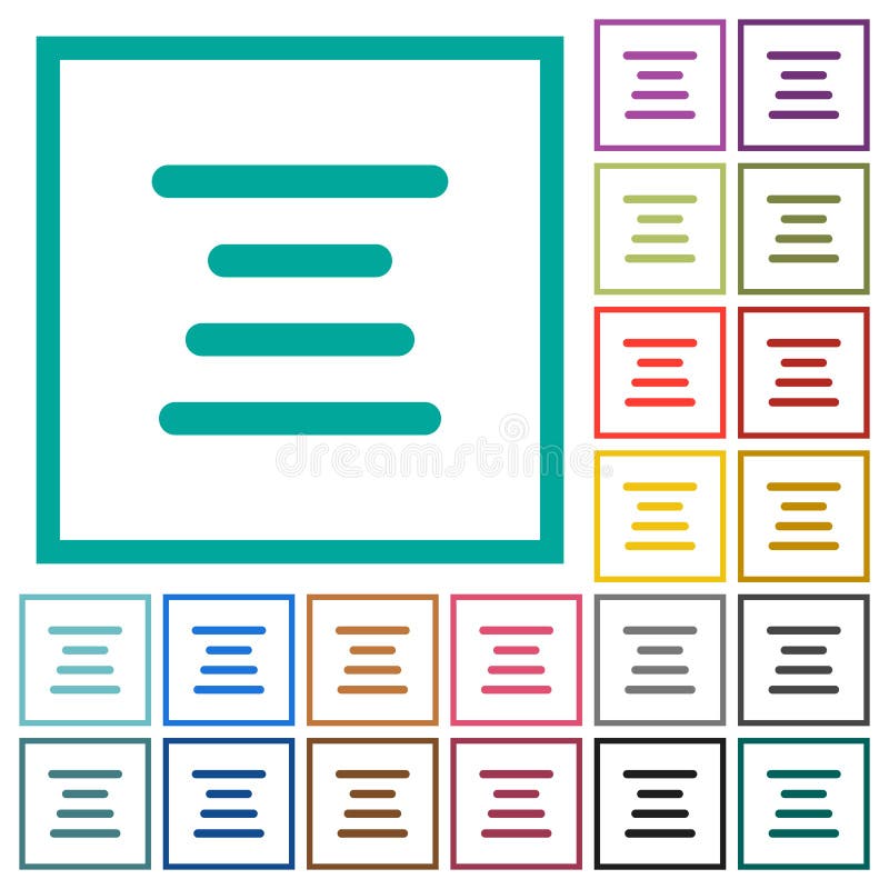 Text align center flat color icons with quadrant frames vector illustration