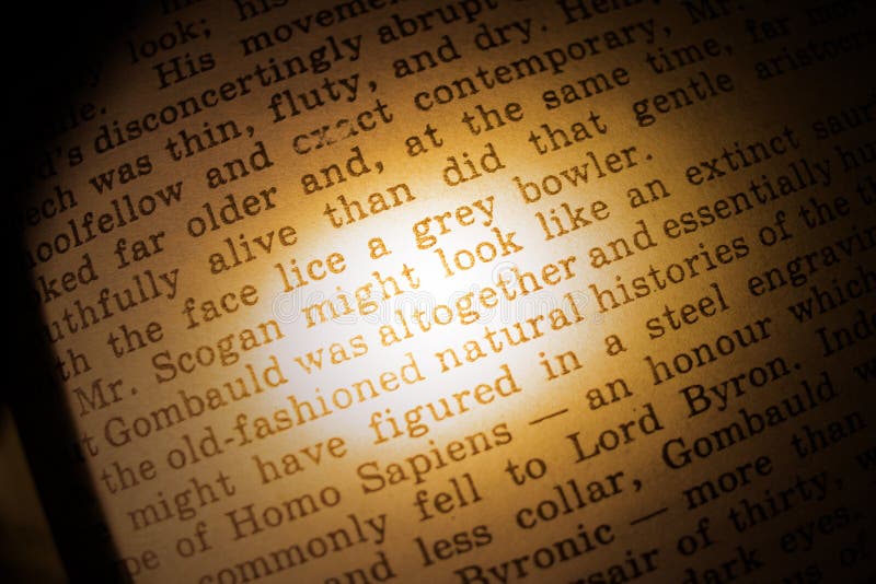 Text on Book Page in Light of Flashlight Stock Photo Image of glow