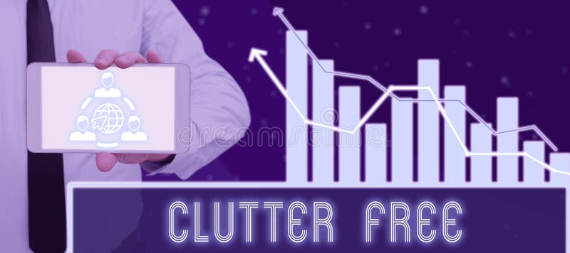 Text caption presenting Clutter Free. Internet Concept Well organized and arranged Tidy All things in right places Man royalty free stock image
