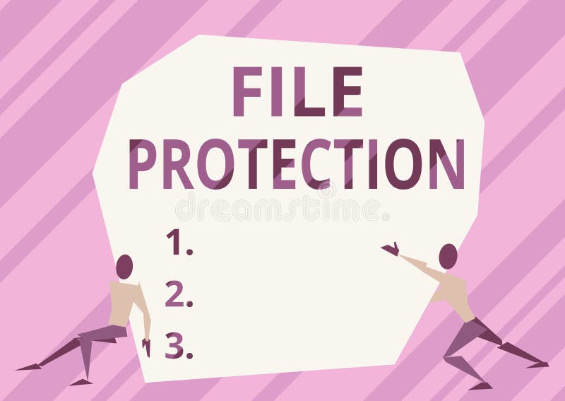 Sign displaying File Protection. Business overview Preventing accidental erasing of data using storage medium Two Men royalty free illustration