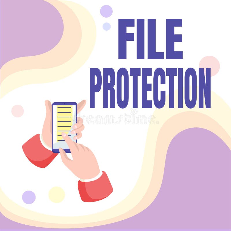 Text caption presenting File Protection. Word for Preventing accidental erasing of data using storage medium Abstract vector illustration