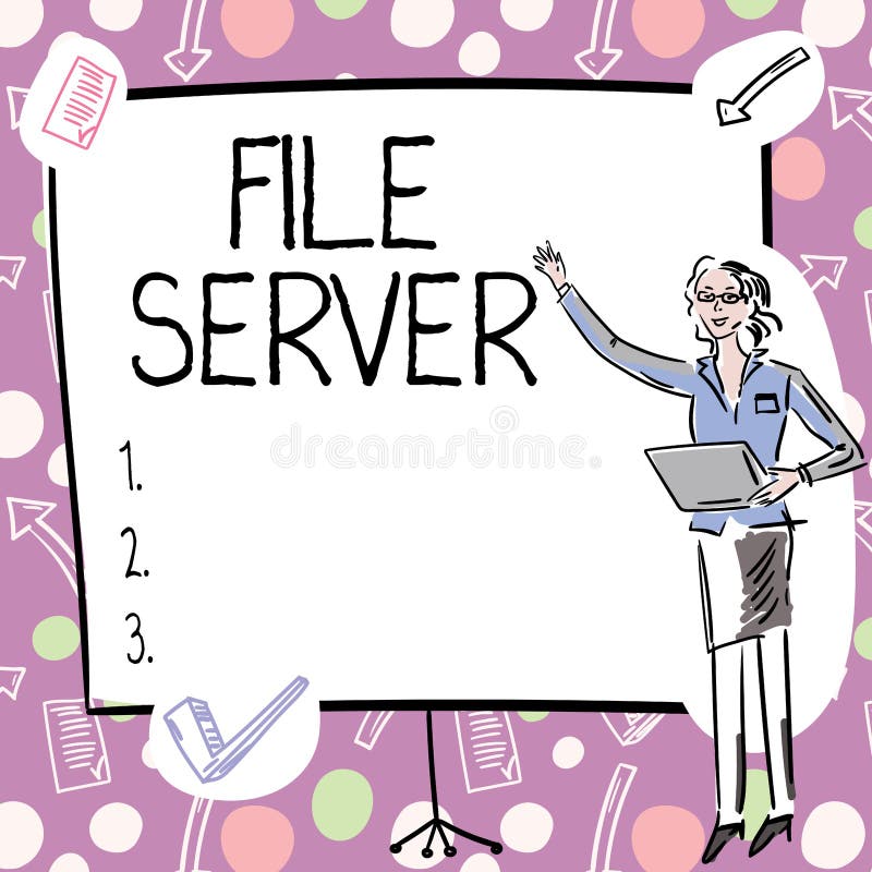 Text caption presenting File Server. Business showcase device which controls access to separately stored data royalty free illustration