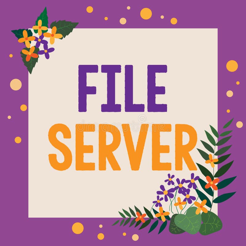Text caption presenting File Server. Concept meaning device which controls access to separately stored data vector illustration