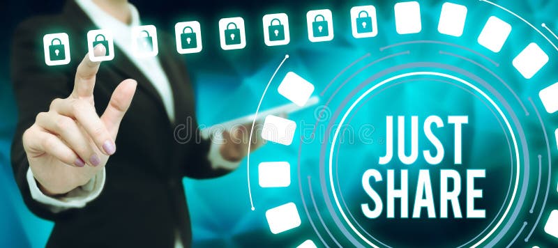 Text caption presenting Just Share. Business showcase to have or use something at the same time as someone else stock photography