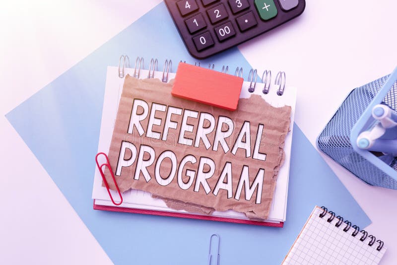 Text caption presenting Referral Program. Business concept internal recruitment method employed by organizations stock images