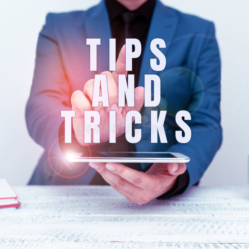 Text Caption Presenting Tips and Tricks. Concept Meaning Helpful