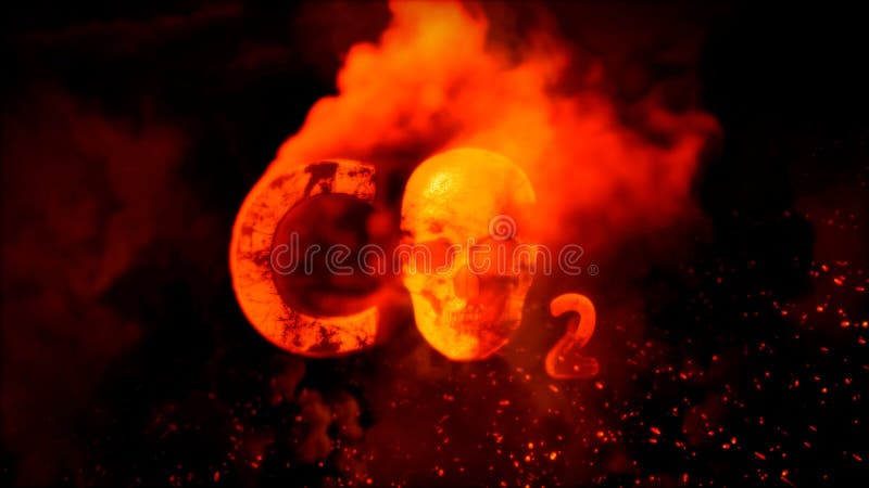 Text Co2 With Scary Man Skull On Burning Backdrop Abstract 3D text-co2-with-scary-man-skull-on-burning-backdrop-abstract-3d
