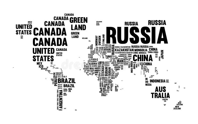 Text country name world map typography design