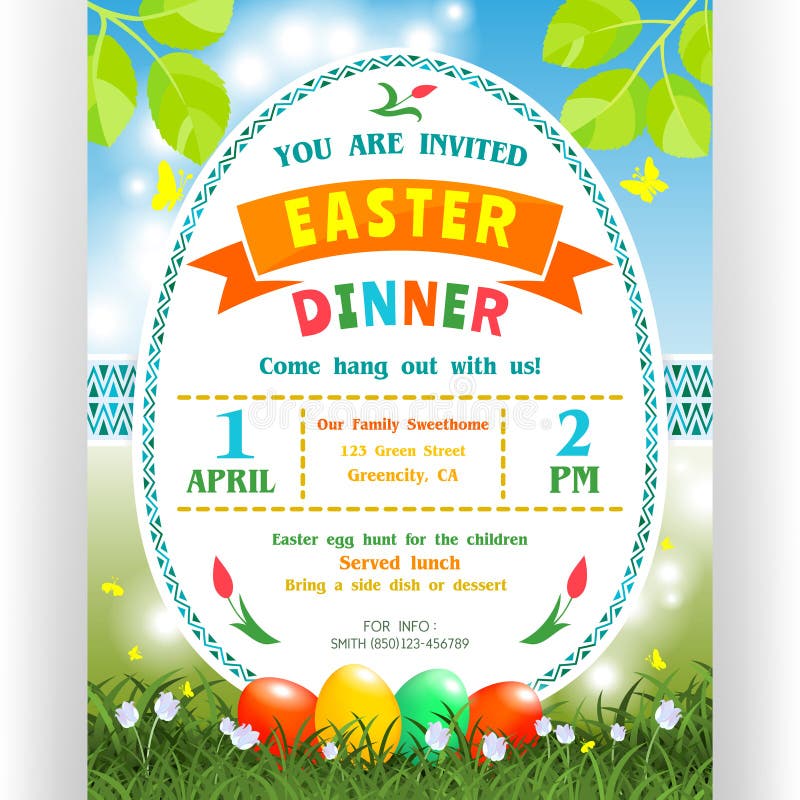 Easter Poster Greeting Paschal Eggs Vector Flowers Stock Vector