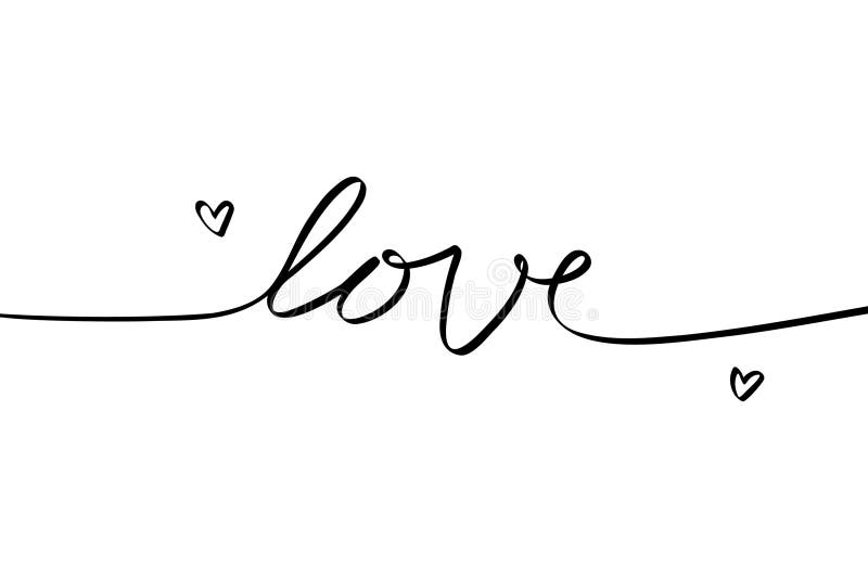 Text dragoste cu o linie. forme de inimă romantică cu linie continuă, cu ajutorul unui grafic negru minimalist modern pentru Valen vector illustration