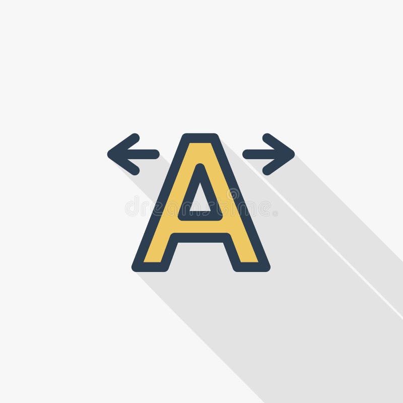Text edit, kerning thin line flat color icon. Linear vector symbol. Colorful long shadow design. vector illustration