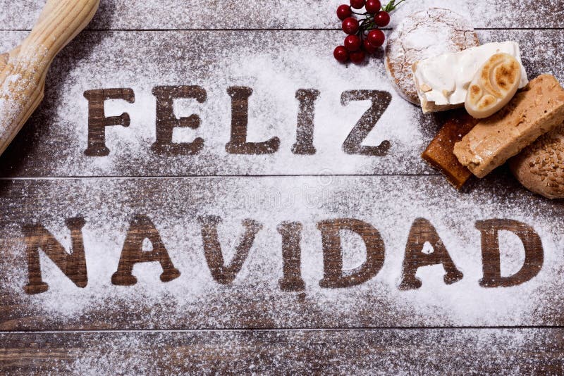 Text feliz navidad, merry christmas in spanish