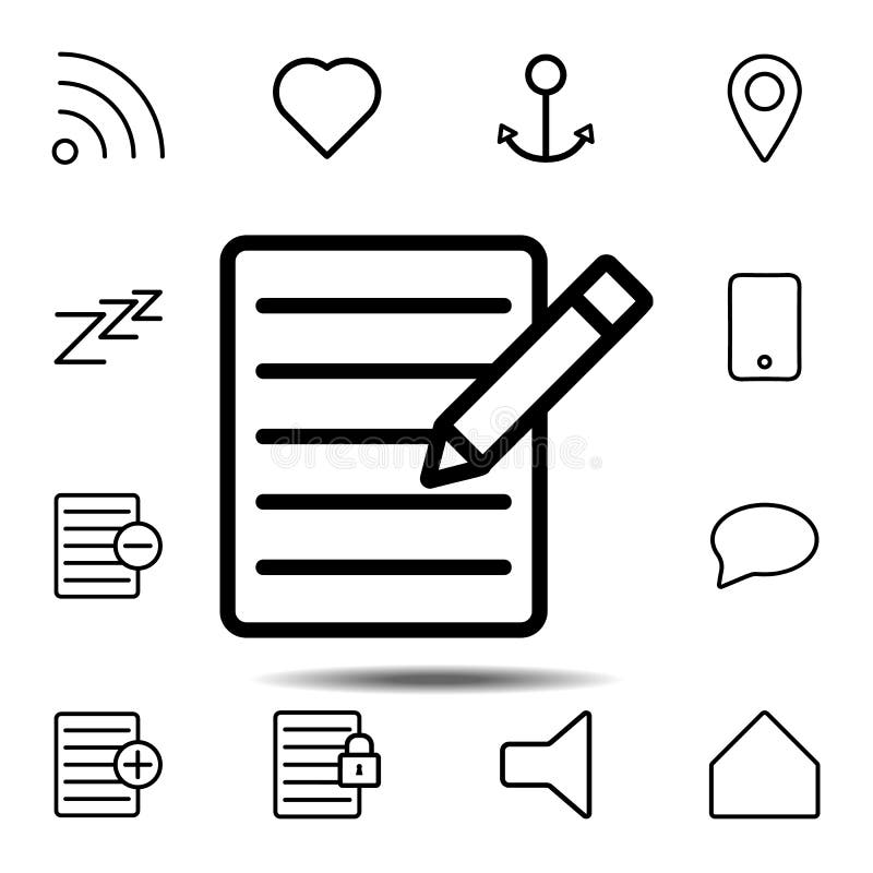 The text file with pencil icon. Simple thin line, outline vector element of minimalistic, web icons set for UI and UX, website or stock illustration