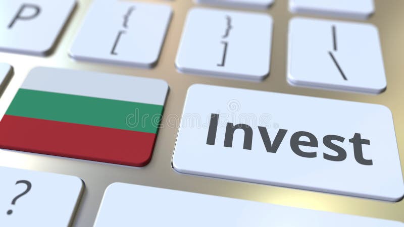 INVEST text and flag of Bulgaria on the buttons on the computer keyboard. Business related conceptual 3D rendering royalty free illustration