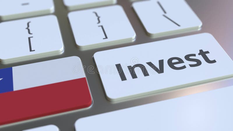 INVEST text and flag of Chile on the buttons on the computer keyboard. Business related conceptual 3D rendering vector illustration