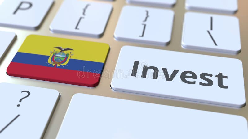 INVEST text and flag of Ecuador on the buttons on the computer keyboard. Business related conceptual 3D rendering royalty free illustration