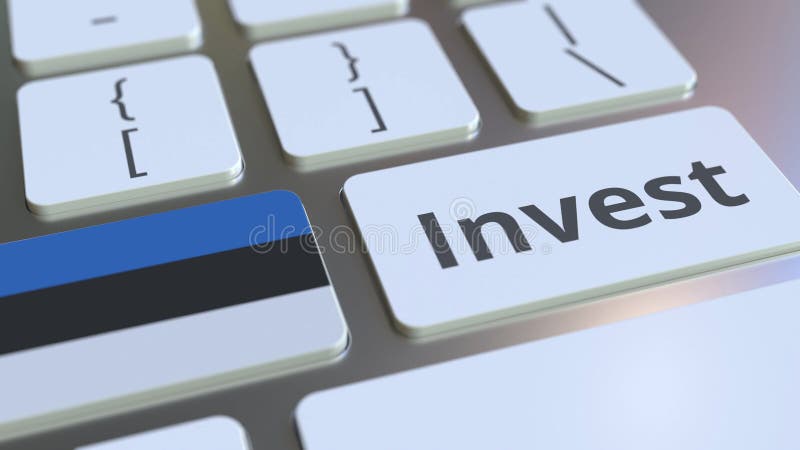 INVEST text and flag of Estonia on the buttons on the computer keyboard. Business related conceptual 3D rendering vector illustration