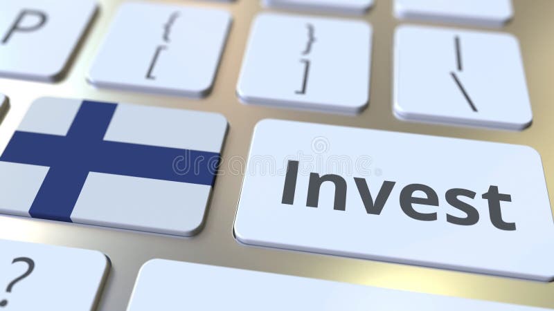 INVEST text and flag of Finland on the buttons on the computer keyboard. Business related conceptual 3D rendering vector illustration
