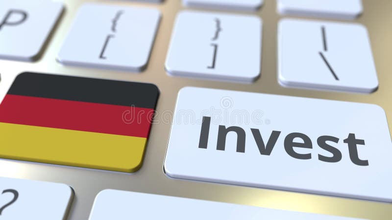 INVEST text and flag of Gemany on the buttons on the computer keyboard. Business related conceptual 3D rendering stock illustration