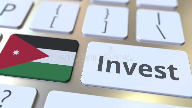 INVEST text and flag of Jordan on the buttons on the computer keyboard. Business related conceptual 3D rendering vector illustration