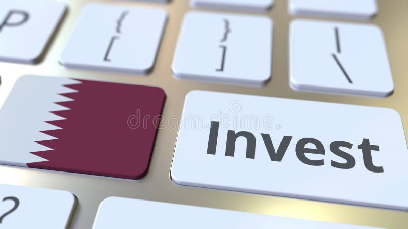 INVEST text and flag of Qatar on the buttons on the computer keyboard. Business related conceptual 3D rendering vector illustration