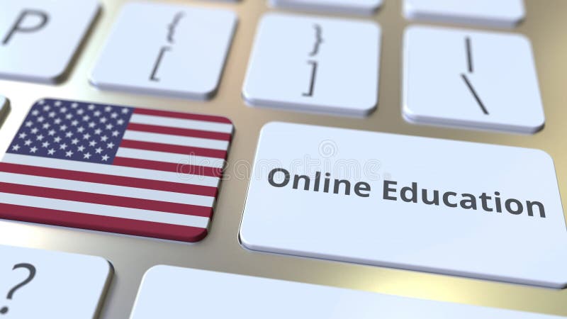 Online Education Text and Flag of the USA on the Buttons on the ...