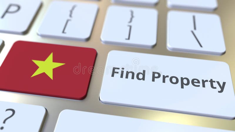 Find Property text and flag of Vietnam on the keyboard. Online real estate service related conceptual 3D rendering stock illustration