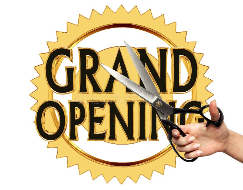 Text grand opening on a gold circle on a white background royalty free illustration Text grand opening on a gold circle on a white background royalty free illustration