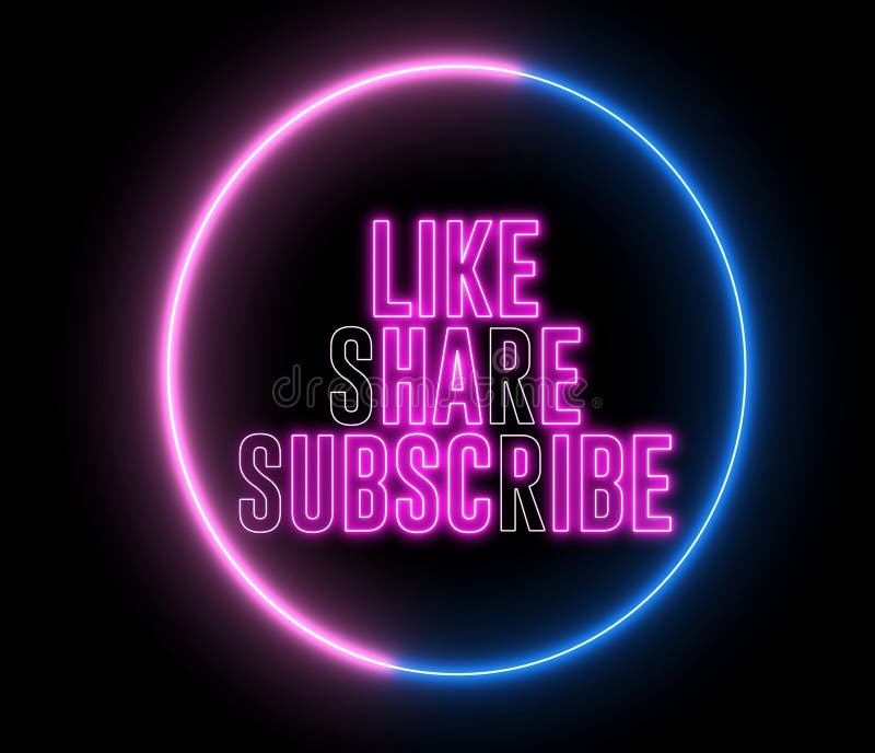 Text of `LIKE, SHARE, SUBSCRIBE` inside neon colorful circle. Social media animation stock illustration