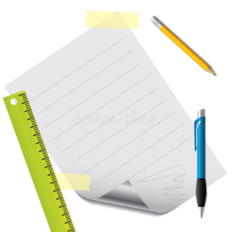 Text on lined paper with accessories stock illustration