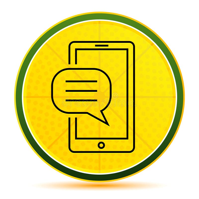 Text Message Phone Icon Lemon Lime Yellow Round Button Illustration