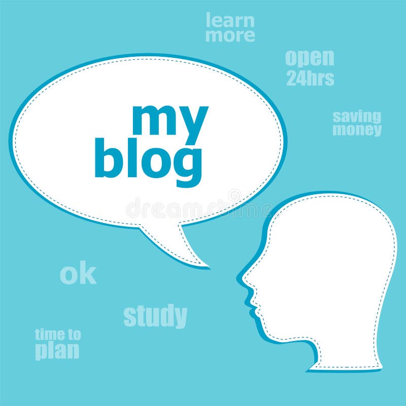 Text My blog. Information concept. Silhouette of a head with speech bubble vector illustration