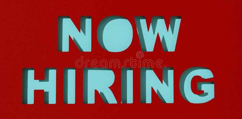 Text now hiring cut out on paper, web banner royalty free stock photography