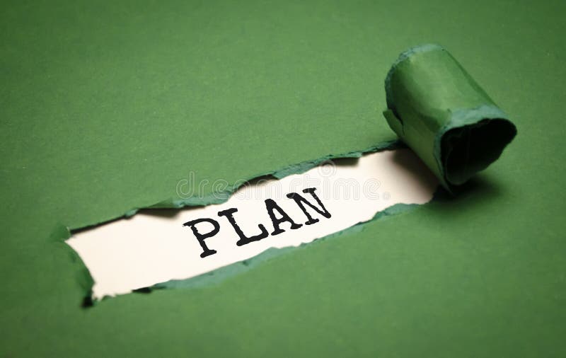 The text plan appearing behind torn brown paper royalty free stock images