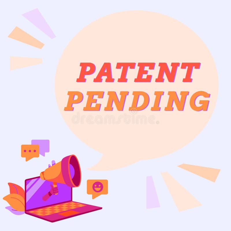Text showing inspiration Patent Pending. Word Written on Request already filed but not yet granted Pursuing protection royalty free illustration