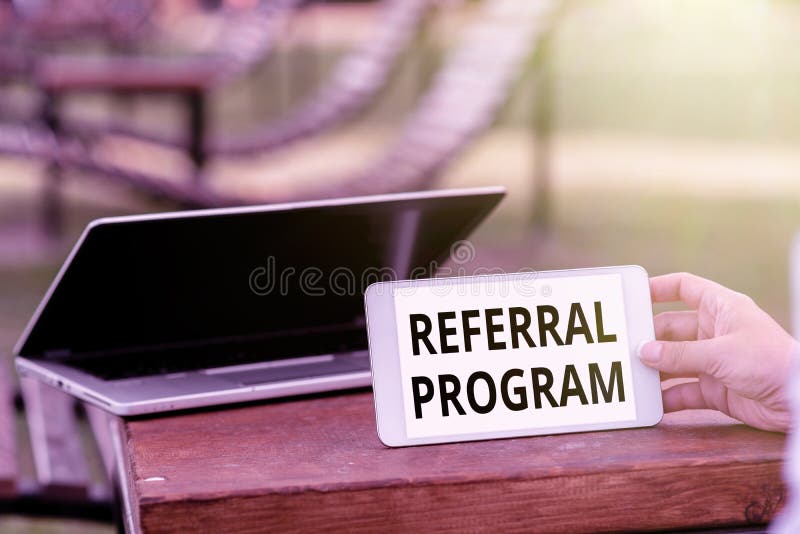 Text showing inspiration Referral Program. Internet Concept internal recruitment method employed by organizations Voice royalty free stock image
